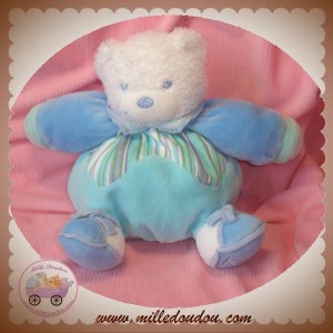 KALOO DOUDOU OURS BLANC LAGOON BLEU RAYE TISSU SOS