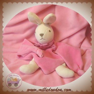 NOUNOURS DOUDOU LAPIN PLAT HOCHET BLANC ROSE SOS