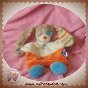 TEX DOUDOU LAPIN GARCON PLAT ECRU ORANGE GRIS SOS