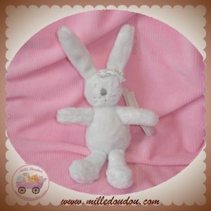 JACADI DOUDOU LAPIN BLANC NOEUD FLEUR SOS