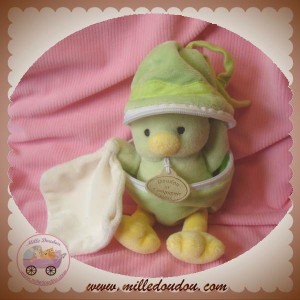 DOUDOU ET COMPAGNIE DOUDOU POUSSIN CANARD VERT COQUILLE MOUCHOIR ECRU SOS