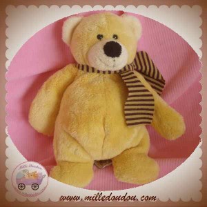 SOS LASCAR DOUDOU OURS JAUNE ECRU TRUFFE NOIR 20 cm