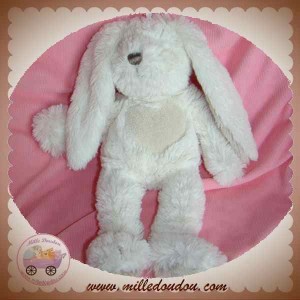 TEDDYKOMPANIED DOUDOU LAPIN POIL BLANC COEUR TAUPE SOS