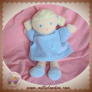 NOUNOURS DOUDOU POUPEE BLONDE ROBE BLEU SOS