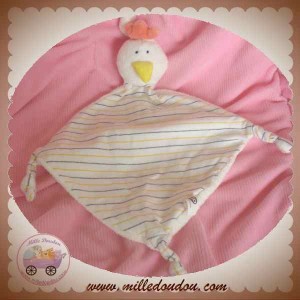 CP INTERNATIONAL DOUDOU POULE COQ PLAT BLANC RAYE JAUNE SOS