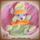 NOUNOURS DOUDOU SOURIS GRISE MARIONNETTE VERT PULL ORANGE SOS