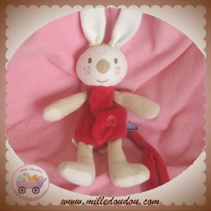 SUCRE D'ORGE DOUDOU LAPIN ROUGE BEIGE CAJOU ATTACHE TETINE SOS