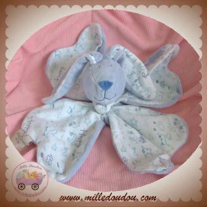 CMP  DOUDOU LAPIN BLEU PLAT FLEUR ECHARPE P'TIT LAPIN SOS