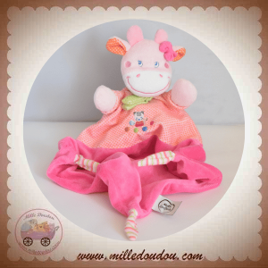 MOTS D'ENFANTS DOUDOU VACHE GIRAFE PLATE MOUCHOIR ROSE SOS