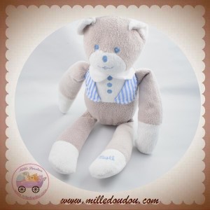 MUSTI MUSTELA DOUDOU OURS GRIS BLANC VESTE RAYE BLEU SOS