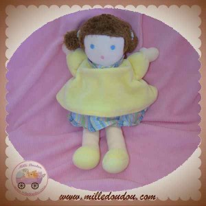 NOUNOURS DOUDOU POUPEE BRUNE ROBE JAUNE SOS