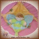 NICOTOY DOUDOU GARCON PLAT ORANGE JAUNE PAPILLON BLEU SOS