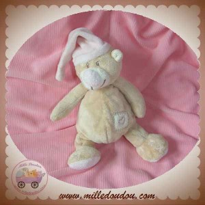 DOU KIDOU DOUDOU OURS BEIGE BONNET ROSE 18 cm SOS DOUKIDOU