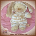 NICOTOY DOUDOU OURS ECRU DEGUISE EN LAPIN RAYE BEIGE SOS 