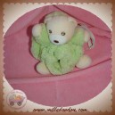 KALOO DOUDOU OURS PLUME VERT CLAIR ACCROCHE TETINE 11 CM