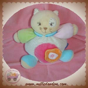 KALOO DOUDOU CHAT BOULE PLUME BLANC ROND ROSE MOUSTACHE FIL SOS