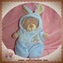 NICOTOY DOUDOU OURS BEIGE DEGUISE EN LAPIN BLEU 18 CM SOS