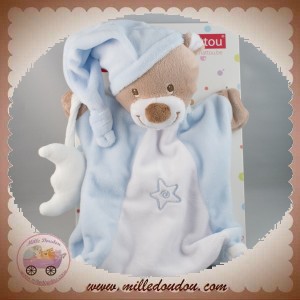 NATTOU DOUDOU OURS BIBOU BEIGE MARIONNETTE BLEU LUNE SOS