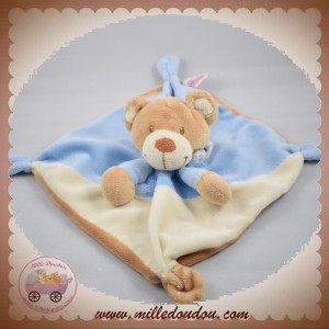 POMMETTE DOUDOU OURS BEIGE PLAT BLEU ECRU SOS