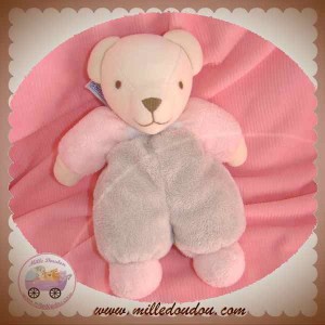 NOUNOURS DOUDOU OURS BLANC CORPS GRIS ROSE HOCHET SOS