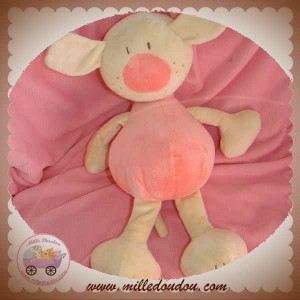 BABYSUN DOUDOU LAPIN CHIEN ECRU ROSE BABY SUN 33 cm SOS