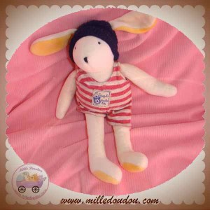 MOULIN ROTY DOUDOU LAPIN SERAPHIN ECRU BARBOTEUSE RAYE ROUGE SOS