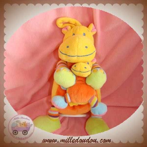 NICOTOY DOUDOU HIPPOPOTAME JAUNE ORANGE MUSICAL SOS