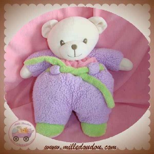 Doudou Ours rose coeur vert Mon Doudou 32 cm Nounours chez vous des demain