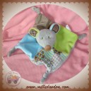 CARREBLANC DOUDOU SOURIS GRIS PLAT VERT BLEU TISSU NOEUD SOS