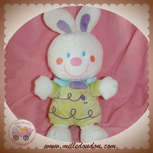 NICOTOY DOUDOU LAPIN BLANC HABIT VERT ABEILLE SOS