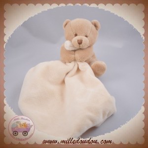 DOUDOU ET COMPAGNIE OURS BEIGE PRALINE MOUCHOIR DOUBLE SOS