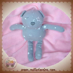 VERTBAUDET DOUDOU OURS GRIS ETOILE BLANCHE SOS