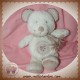 POMMETTE SOS DOUDOU OURS BLANC ECRU COEUR TAUPE