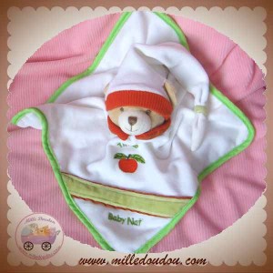 BABYNAT BABY NAT DOUDOU OURS BEIGE CORPS PLAT BLANC VERT POMME SOS