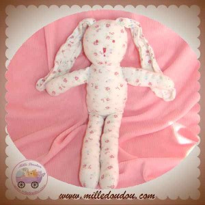 PETIT BATEAU DOUDOU LAPIN TISSU BLANC FLEUR SOS