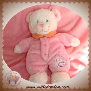 TEX DOUDOU OURS BOUCLETTE BLANC CORPS ROSE OISEAU SOS