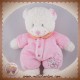 TEX DOUDOU OURS BOUCLETTE BLANC CORPS ROSE OISEAU SOS