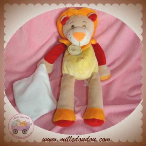 BABYNAT DOUDOU LION BEIGE ROUGE ORANGE MOUCHOIR SOS