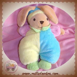 NOUNOURS DOUDOU LAPIN BEIGE BLEU JAUNE MEUNIER SOS