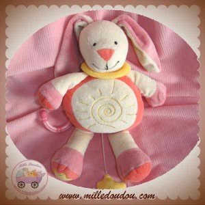 BABY LUNA DOUDOU LAPIN MUSICAL ECRU ROSE SOLEIL JAUNE IDIS SOS