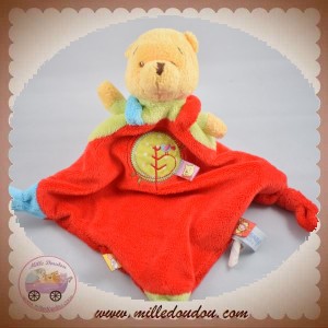 DISNEY DOUDOU OURS WINNIE L'OURSON PLAT ROUGE NOEUD OISEAU SOS