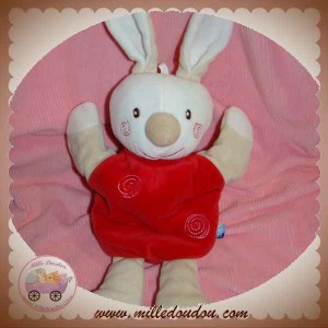 SUCRE D'ORGE SOS DOUDOU LAPIN BLANC ROUGE MARIONNETTE BEIGE