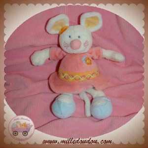 NATTOU SOS DOUDOU SOURIS ECRU ROBE ROSE FLEURS