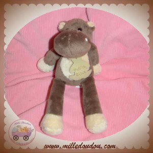 HISTOIRE D'OURS SOS DOUDOU HIPPOPOTAME TAUPE FONCE ECRU