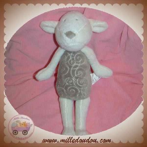 OKAIDI OBAIBI DOUDOU MOUTON BLANC TAUPE SPIRALES 27 CM SOS