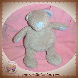 DIMPEL DOUDOU SOURIS OURS GRIS ET BLEU PATOU