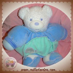 KALOO SOS DOUDOU OURS BLANC LAGOON BLEU VERT POISSON