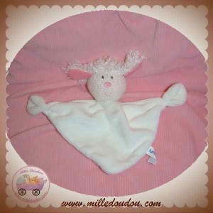 LUMINOU SOS DOUDOU CHIEN MOUTON PLAT BOUCLETTE BLANC ROSE JEMINI