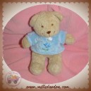 TEX SOS DOUDOU OURS BEIGE PULL BLEU FLEUR 16 CM