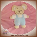 JACADI DOUDOU SOURIS ECRU SALOPETTE BLEU VELOURS SOS